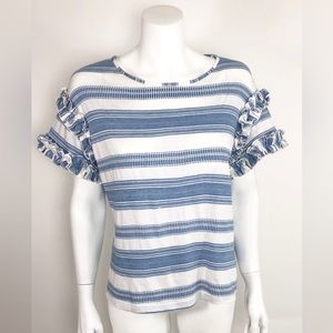 Saloni Dawn Ruffle Sleeve Top Blue Stripe size XS 100% Cotton TINY FLAW